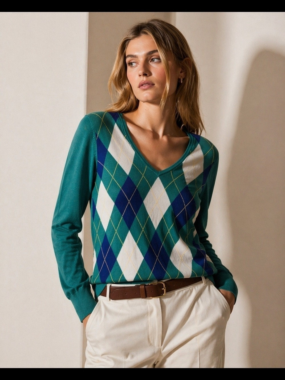 Tommy Hilfiger Argyle Pima Cotton Sweater Sz.S GreenBlue Preppy,Old money,Sporty